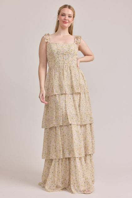 Poppy Chiffon Floral Print Dress | Made To Order | Yellow Posey