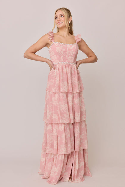 Poppy Luxe Chiffon Floral Print Dress | Made To Order | Blush Bouquet