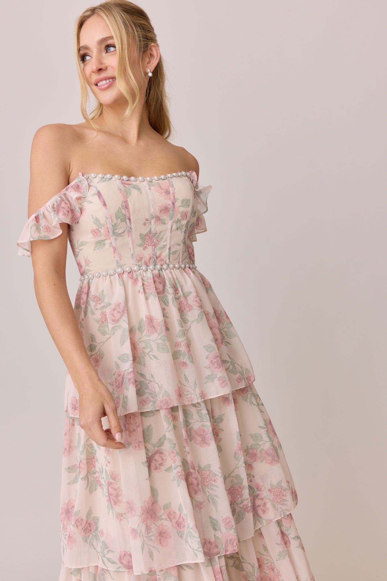 Poppy Luxe Chiffon Floral Print Dress