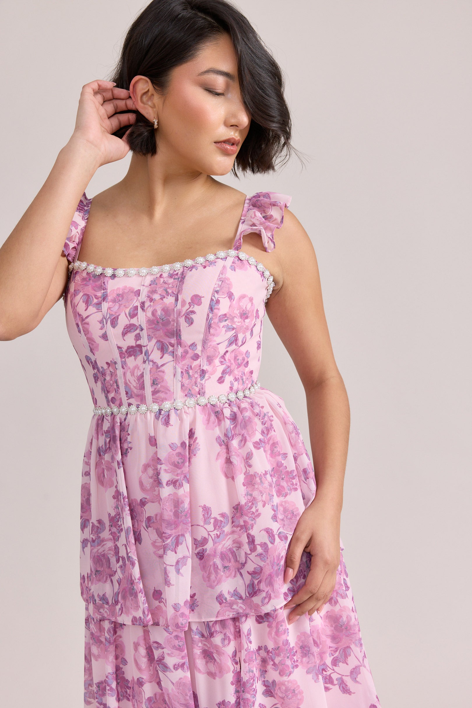 Poppy Luxe Chiffon Floral Print Dress