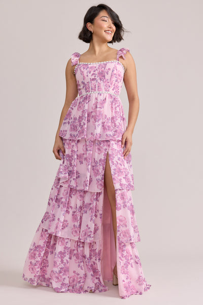 Poppy Luxe Chiffon Floral Print Dress