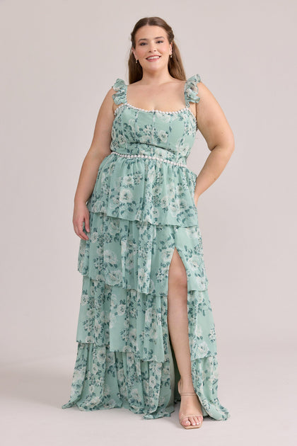 Poppy Luxe Chiffon Floral Print Dress | Made To Order | Sage Blossom