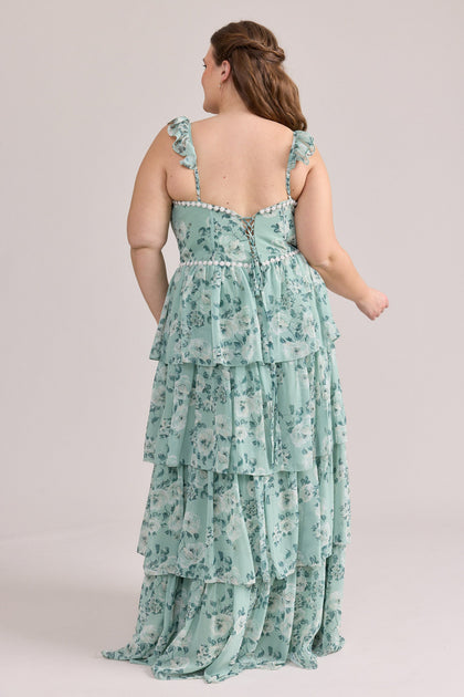 Poppy Luxe Chiffon Floral Print Dress | Made To Order | Sage Blossom