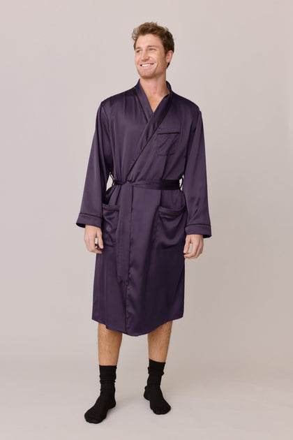 Pre-Game Satin Robe | Made To Order - Eggplant
