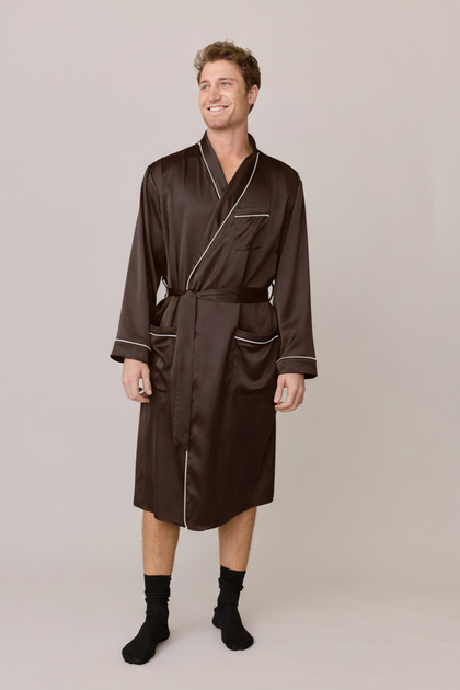 Pre-Game Satin Robe | Made To Order - Espresso