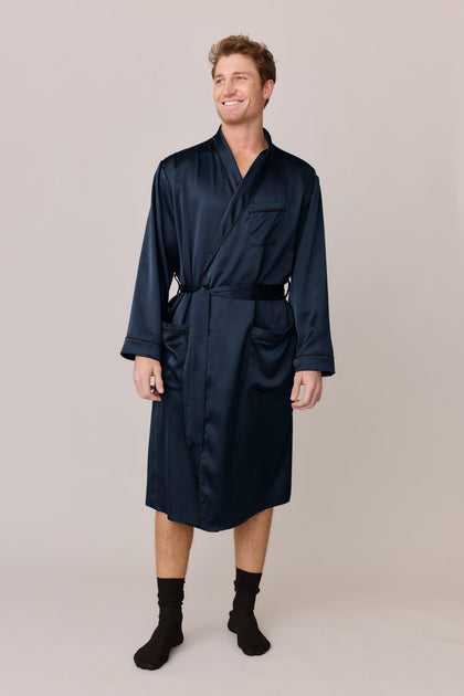 Pre-Game Satin Robe | Made To Order - Navy Blue