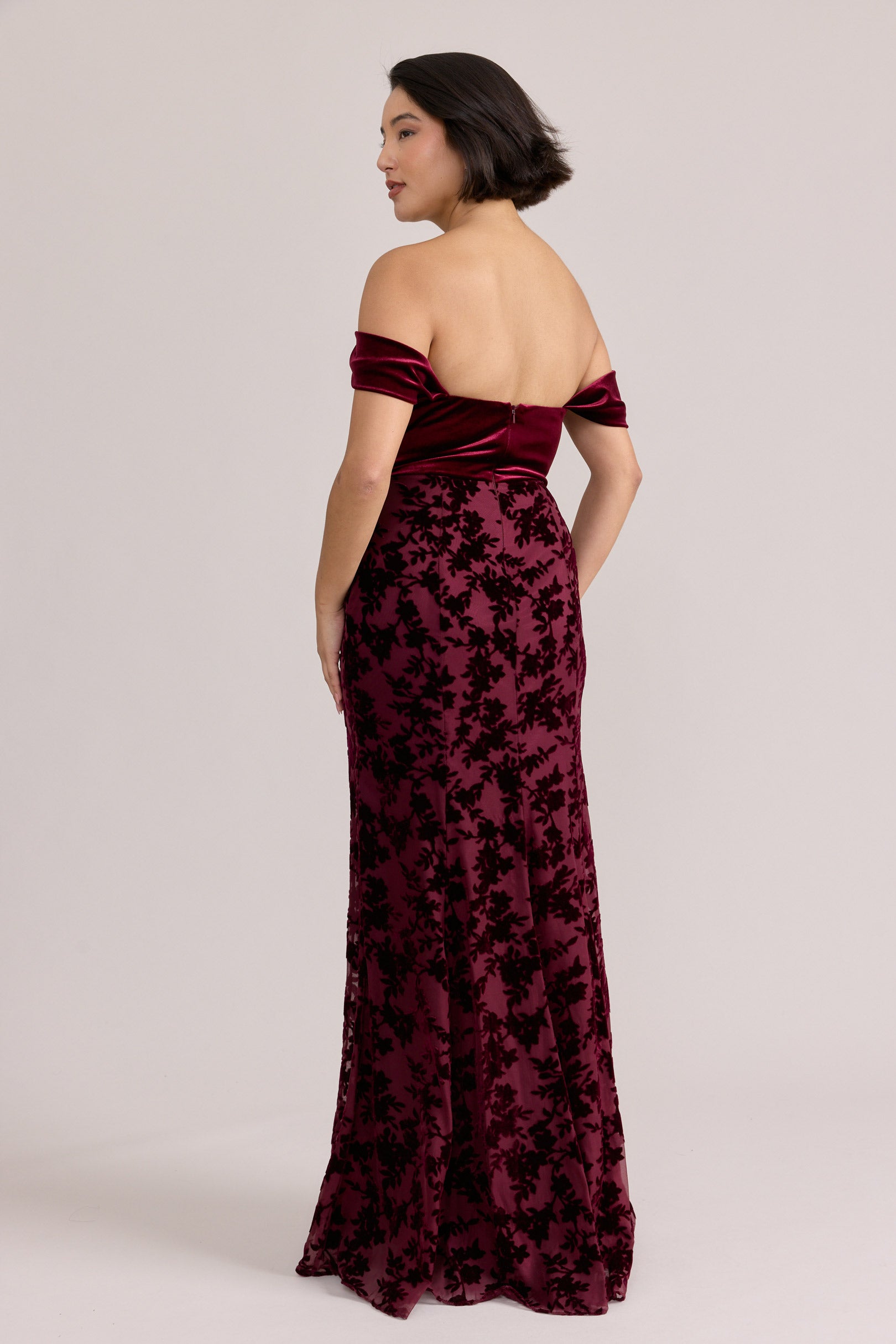 Quincy Velvet + Floral Burnout Velvet Dress