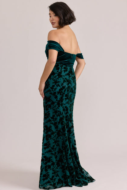 Quincy Velvet + Floral Burnout Velvet Dress | Made To Order | Classic Emerald Velvet / Classic Emerald Burnout Velvet