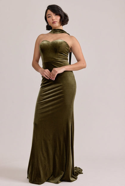 Quinn Velvet Dress | Made To Order | Olive