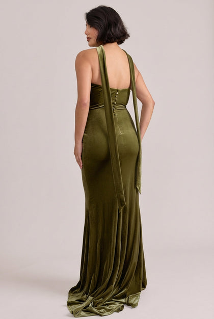 Quinn Velvet Dress | Made To Order | Olive
