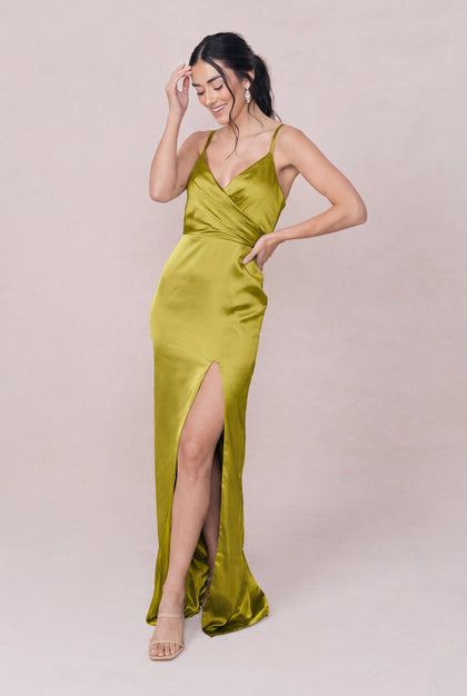 Rava Satin Dress | Made To Order | Chartreuse