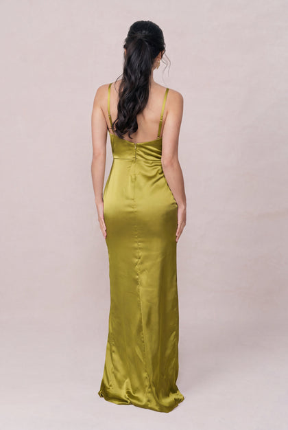 Rava Satin Dress | Made To Order | Chartreuse