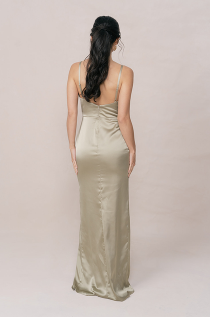 Rava Satin Dress | Made To Order | Sage