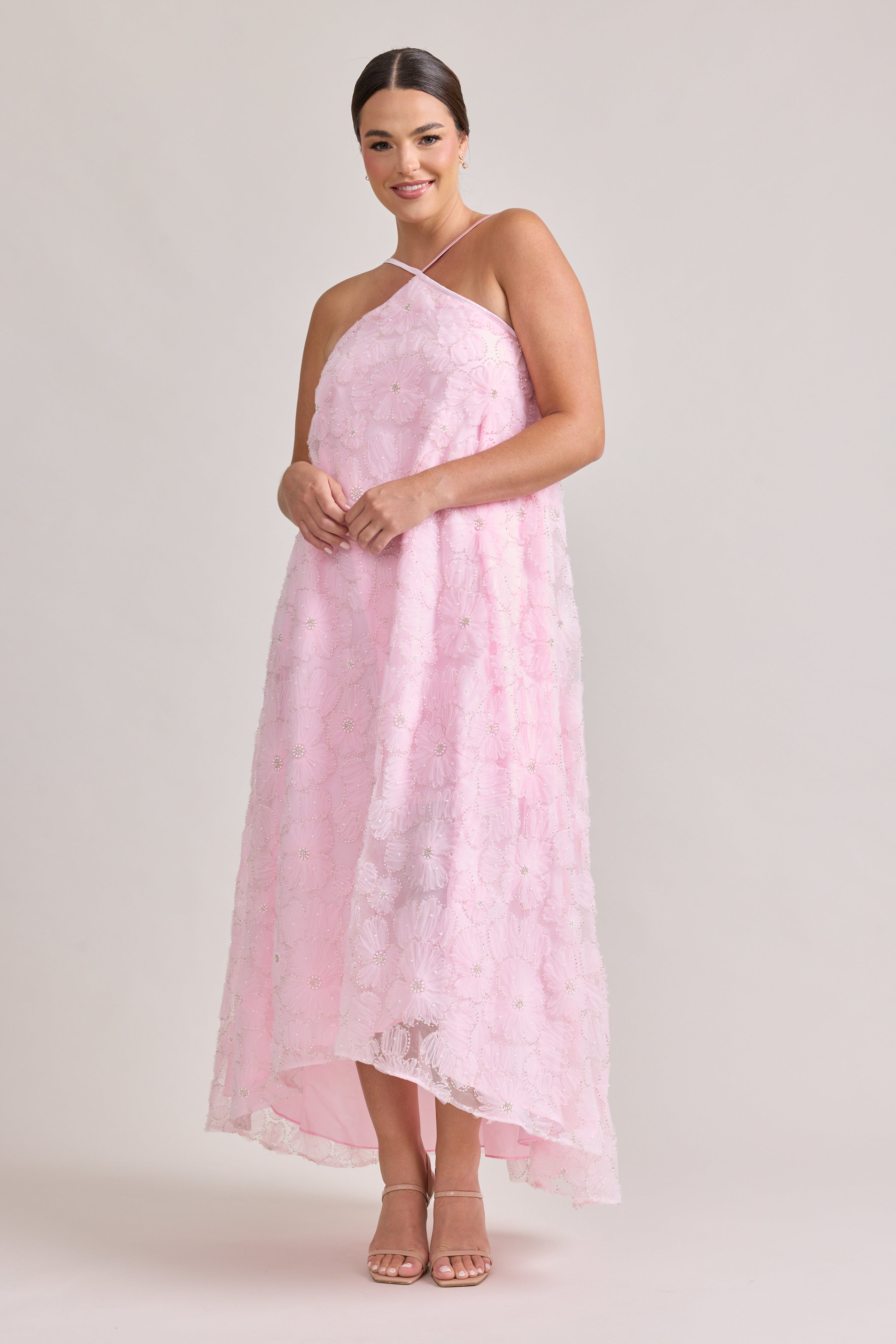 Rayne Beaded Floral Dress | Baby Pink