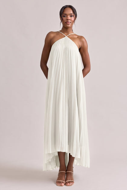Rayne Chiffon Pleated Dress | White Pearl