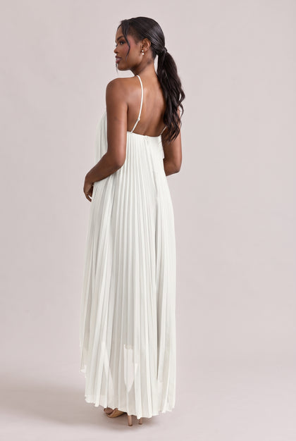 Rayne Chiffon Pleated Dress | White Pearl