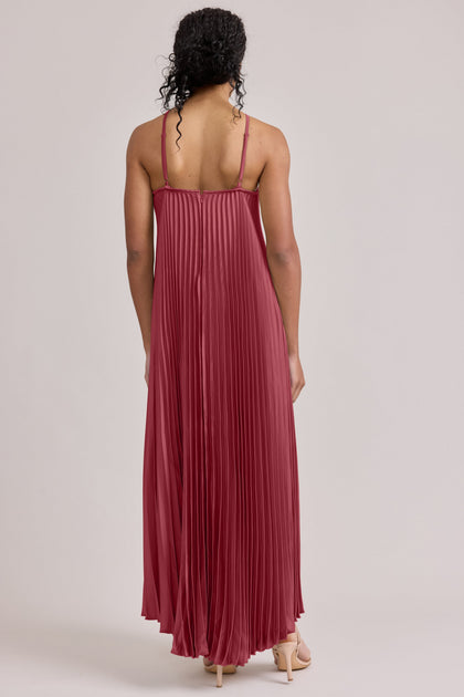 Rayne Satin Pleated Dress | Made To Order | Berry