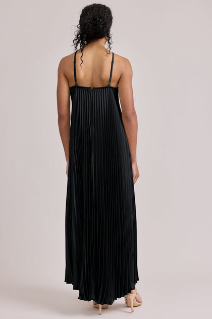 Rayne Satin Pleated Dress | Made To Order | Black