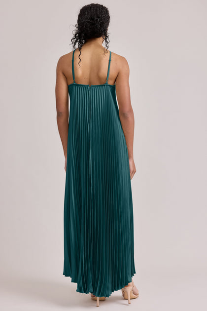 Rayne Satin Pleated Dress | Made To Order | Classic Emerald
