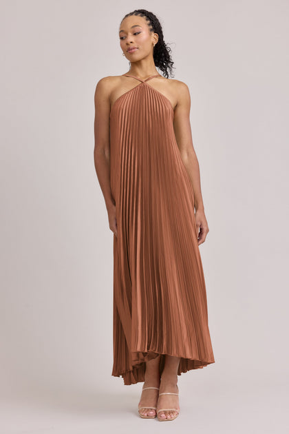 Rayne Satin Pleated Dress | Made To Order | Copper