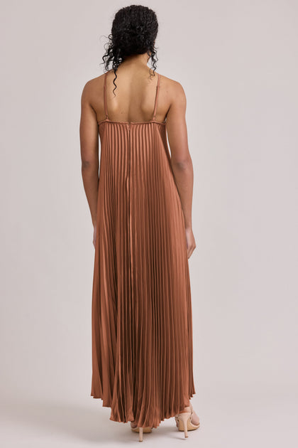 Rayne Satin Pleated Dress | Made To Order | Copper