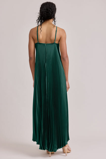 Rayne Satin Pleated Dress | Made To Order | Emerald