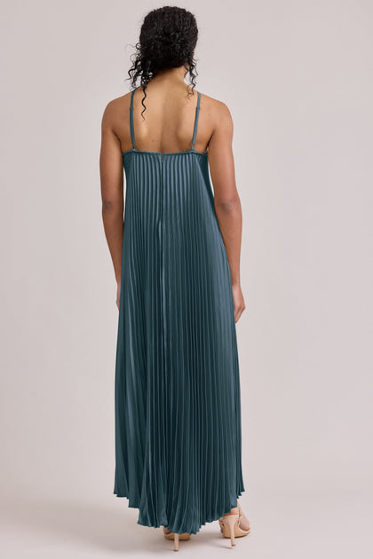 Rayne Satin Pleated Dress | Made To Order | Eucalyptus