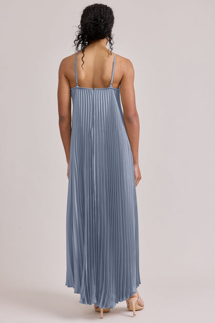 Rayne Satin Pleated Dress | Made To Order | French Blue