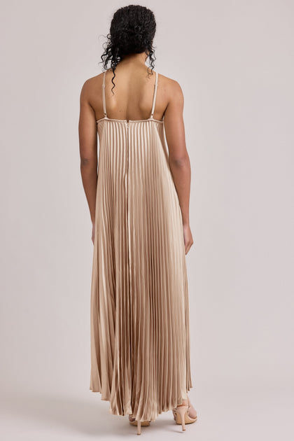 Rayne Satin Pleated Dress | Made To Order | Gold Champagne