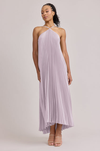 Rayne Satin Pleated Dress | Made To Order | Lilac