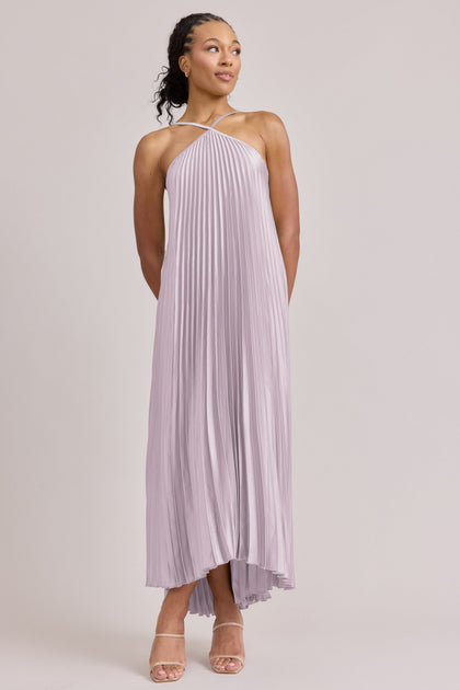 Rayne Satin Pleated Dress | Made To Order | Lilac