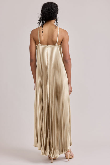 Rayne Satin Pleated Dress | Made To Order | Yellow