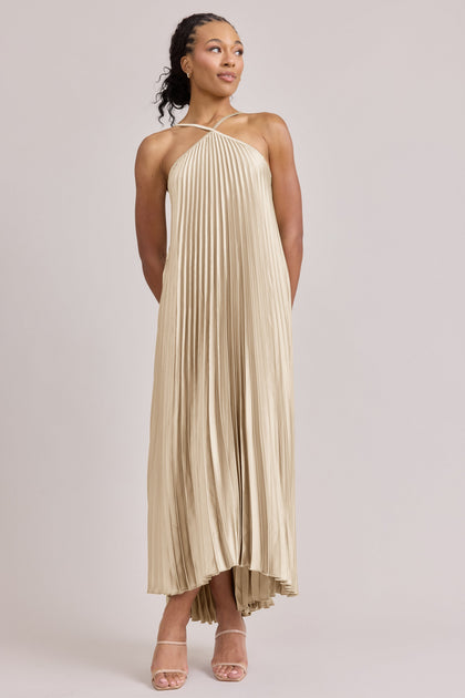 Rayne Satin Pleated Dress | Made To Order | Yellow