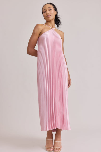 Rayne Satin Pleated Dress | Made To Order | Perfect Pink