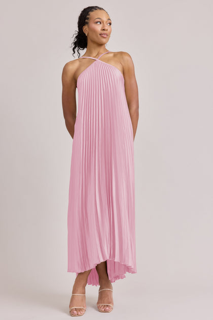 Rayne Satin Pleated Dress | Made To Order | Perfect Pink