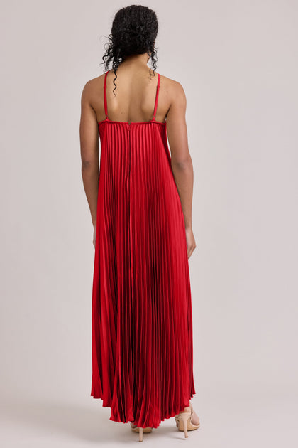 Rayne Satin Pleated Dress | Made To Order | Poppy Red