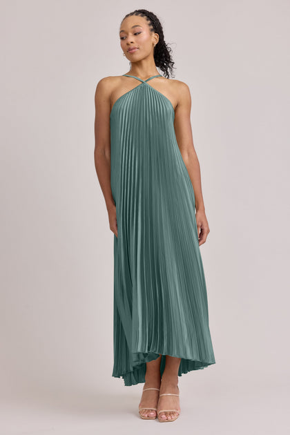 Rayne Satin Pleated Dress | Made To Order | Rosemary