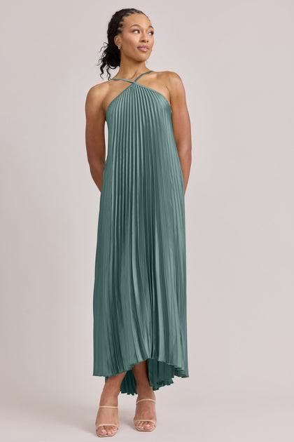 Rayne Satin Pleated Dress | Made To Order | Rosemary