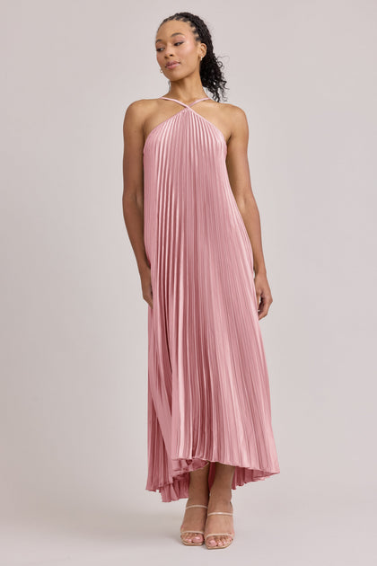 Rayne Satin Pleated Dress | Made To Order | Rosette