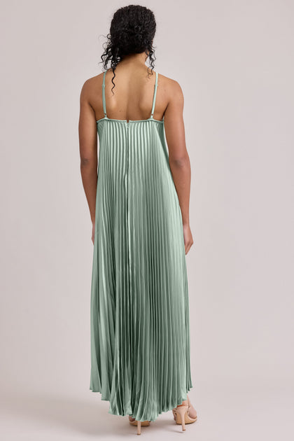 Rayne Satin Pleated Dress | Made To Order | Sage