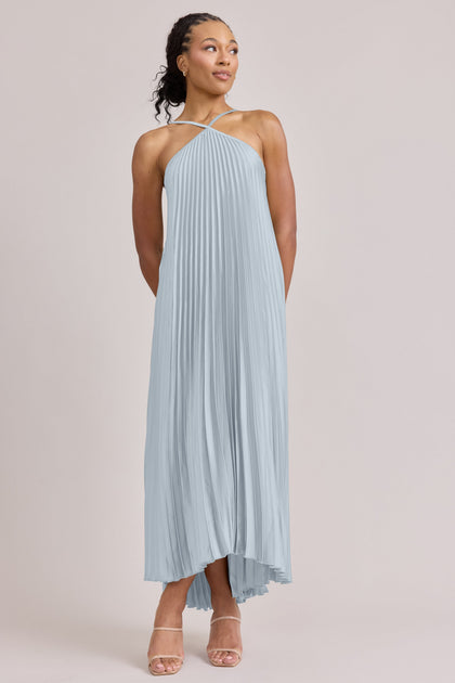 Rayne Satin Pleated Dress | Made To Order | Sky Blue