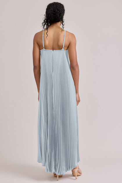 Rayne Satin Pleated Dress | Made To Order | Sky Blue