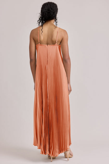 Rayne Satin Pleated Dress | Made To Order | Tangerine