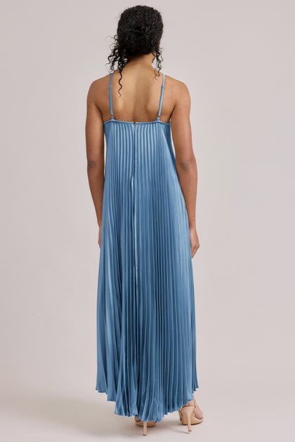 Rayne Satin Pleated Dress | Made To Order | True Blue