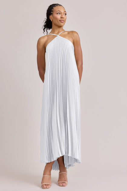 Rayne Satin Pleated Dress | Made To Order | White Pearl