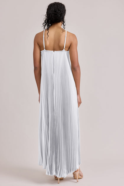 Rayne Satin Pleated Dress | Made To Order | White Pearl