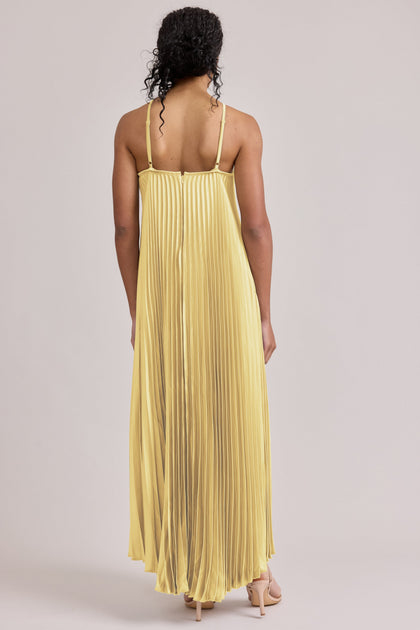 Rayne Satin Pleated Dress | Made To Order | Yellow