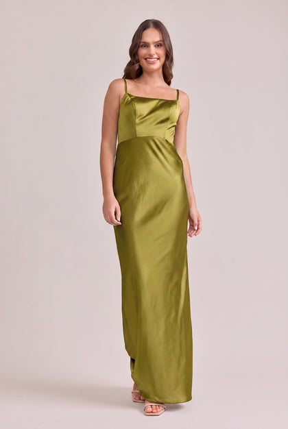 Remi Satin Dress | Made To Order | Chartreuse