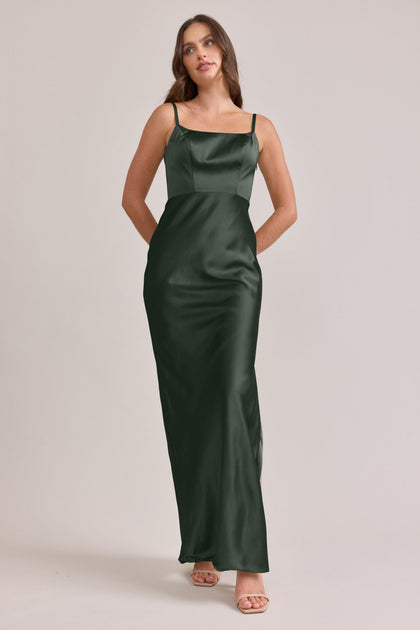 Remi Satin Dress | Made To Order | Deep Olive