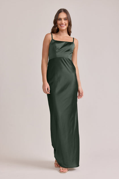 Remi Satin Dress | Made To Order | Deep Olive